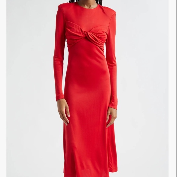FARM Rio Dresses & Skirts - Farm Rio Long Sleeve Midi Dress With Bow Red